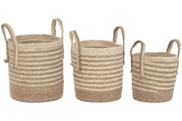 DKD Home Decor Set de 3 Cestas de Fibra Natural