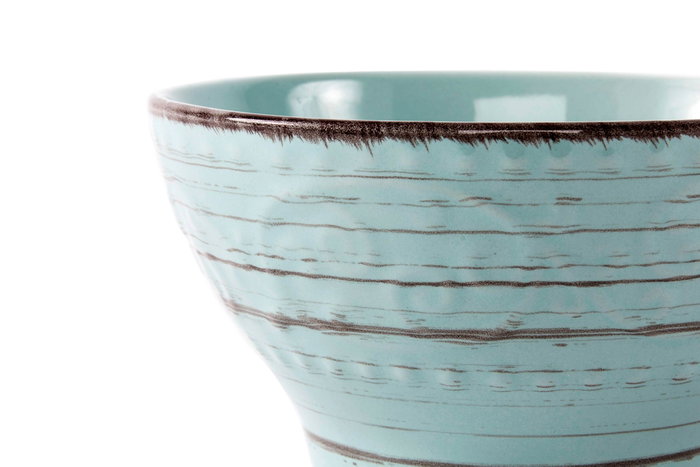 DKD Home Decor Bol de Gres con Relieve Azul, 580 ml