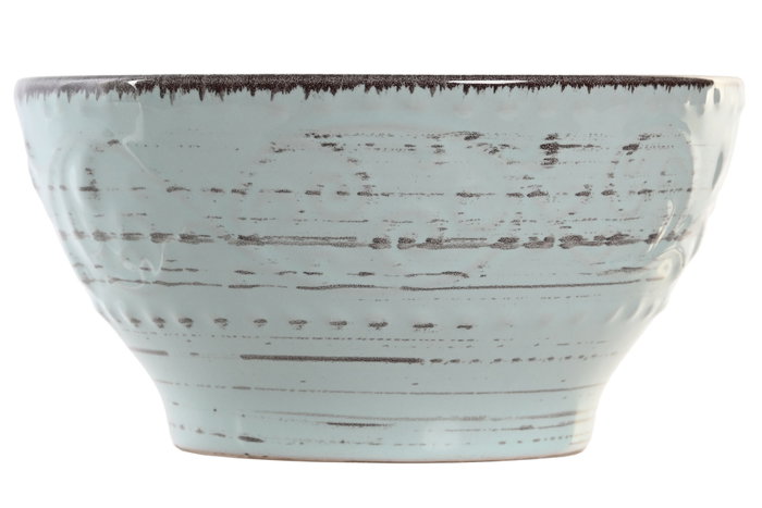 DKD Home Decor Bol de Gres con Relieve Azul, 580 ml