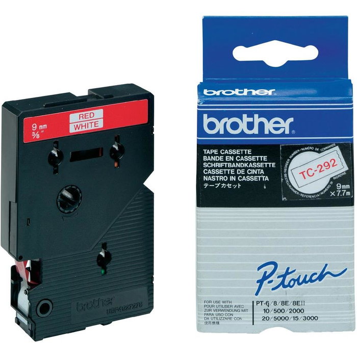 Brother TC-tape 9mm Blanco con texto rojo