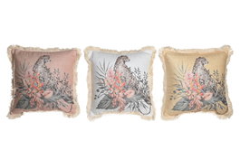 DKD Home Decor Cojines de Leopardo con Flecos Surtido de 3 Colores