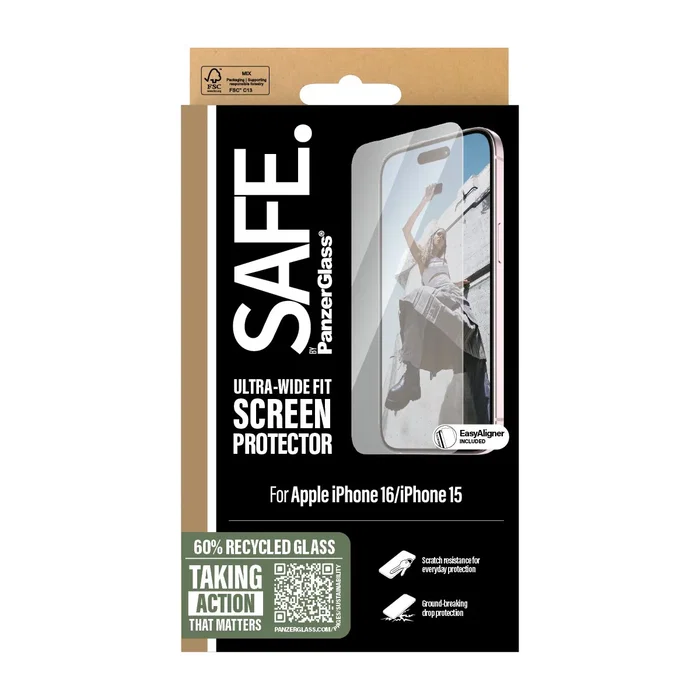 PanzerGlass SAFE. Protector de pantalla Ultra-Wide Fit para iPhone 16/15