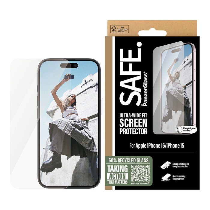 PanzerGlass SAFE. by Protector de pantalla Ultra-Wide Fit para iPhone 16/15