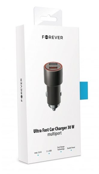 FOREVER Adaptador Coche 2 Puertos USB QC3.0 Rápido de 30W (2.4A)