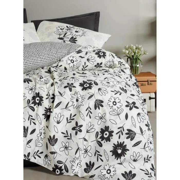 Juego de Cama 220x240 cm Negro con 2 Fundas de Almohada 60x60 cm 100% Algodón - ASI8684283425440