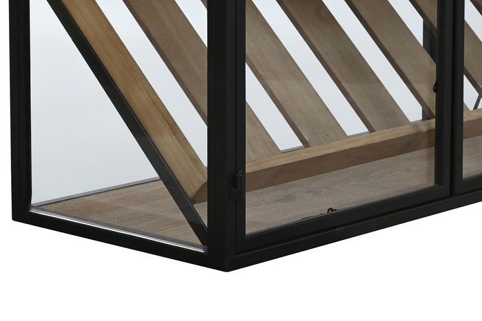 DKD Home Decor Botellero Natural Negro Metal Cristal Madera 32 x 60 x 102 cm