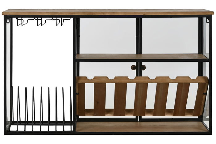 DKD Home Decor Botellero Natural Negro Metal Cristal Madera 32 x 60 x 102 cm