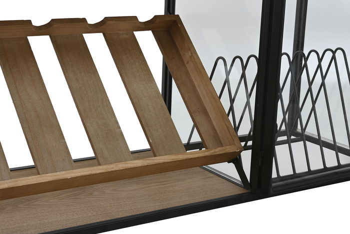 DKD Home Decor Botellero Natural Negro Metal Cristal Madera 32 x 60 x 102 cm