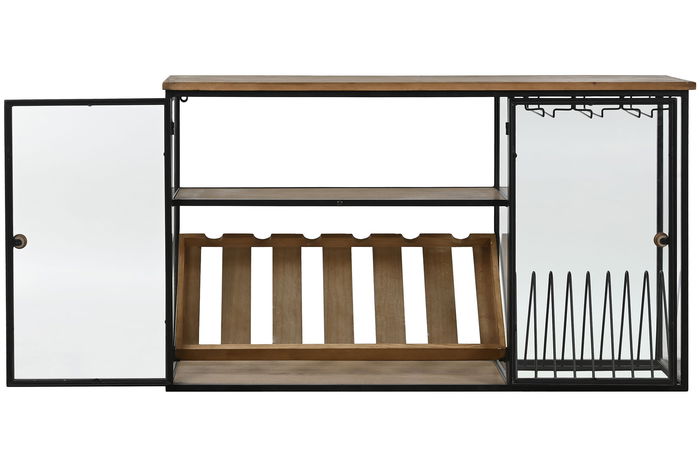 DKD Home Decor Botellero Natural Negro Metal Cristal Madera 32 x 60 x 102 cm