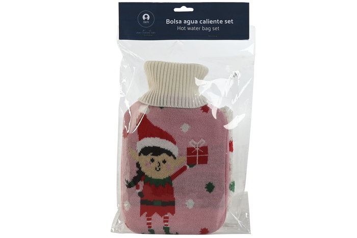 DKD Home Decor Bolsa Agua Caliente Navidad Tradicional Elfo Set de 2 Piezas 0.7L Poliester Goma Verde Rosa Multicolor 28 x 4 x 17 cm
