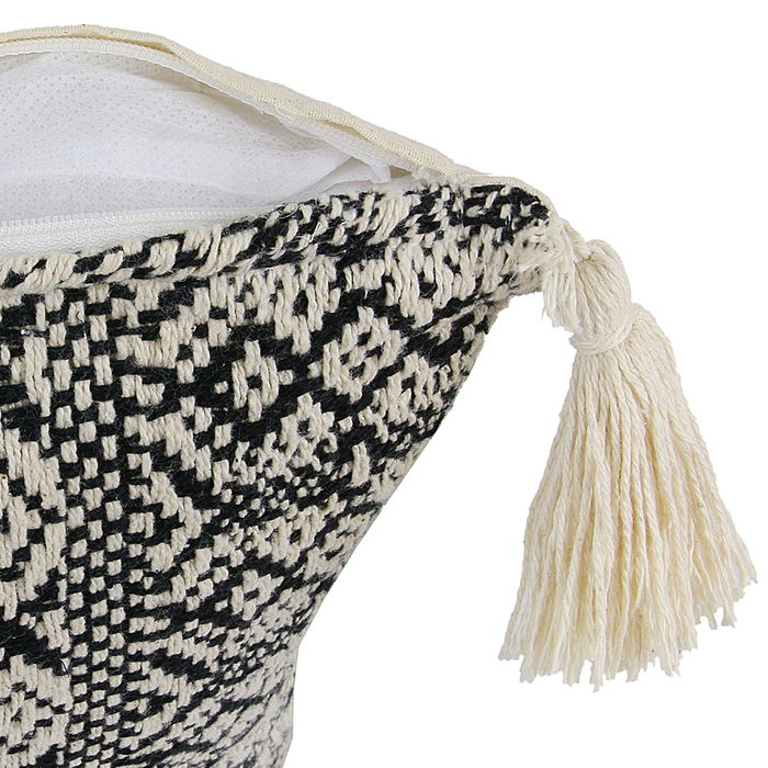 Home Deco Factory Cojín Étnico Mirage 40x40 cm Algodón Poliéster Inspiración Etnica Borlas Blanco y Negro