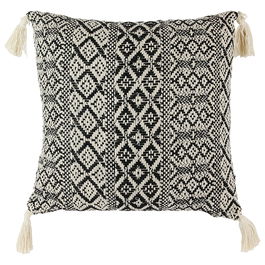 Home Deco Factory Cojín Étnico Mirage 40x40 cm Algodón Poliéster Inspiración Etnica Borlas Blanco y Negro