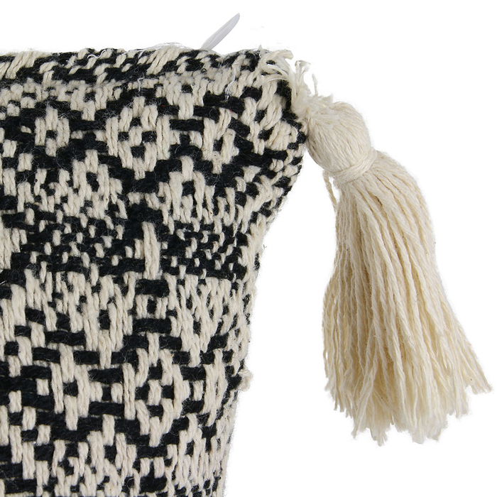 Home Deco Factory Cojín Étnico Mirage 40x40 cm Algodón Poliéster Inspiración Etnica Borlas Blanco y Negro