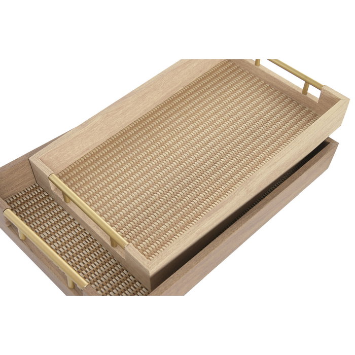 DKD Home Decor Set de 4 Bandejas de Decoración de Madera Marrón