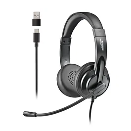 NGS Auriculares VOX605 USB-C con micrófono - Diadema para Llamadas y Música, Alámbricos, Cancelación de Ruido, Incluye Adaptador USB-A, Negro