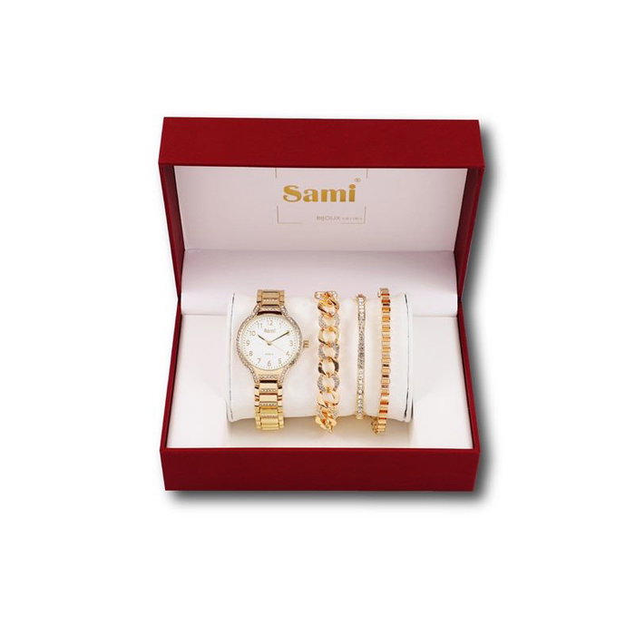 SAMI Conjunto de reloj con strass y 3 pulseras