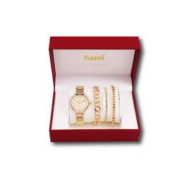 SAMI Conjunto Reloj Rojo con Strass de 12 Números + 3 Pulseras SRA