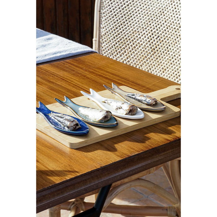 DKD Home Decor Set de Aperitivo Loving Home Peces de 5 Piezas en Porcelana y Bambú, 36x18x1,3 cm