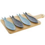 DKD Home Decor Set de Aperitivo Loving Home Peces de 5 Piezas en Porcelana y Bambú, 36x18x1,3 cm