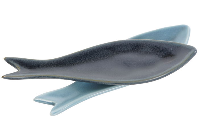 DKD Home Decor Aperitivo Mediterraneo Set de 5 Piezas Porcelana Bambu Azul Marino 18 x 1.3 x 36 cm