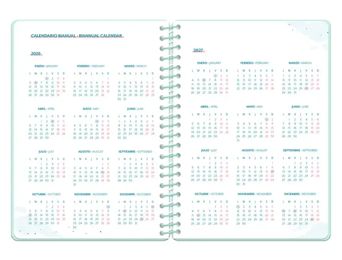 Liderpapel Agenda Escolar Petite 2026-2027 Semana Vista A5 - Espiral con Tapa de Polipropileno, Interior Bilingüe, Papel FSC 80g, Color Verde