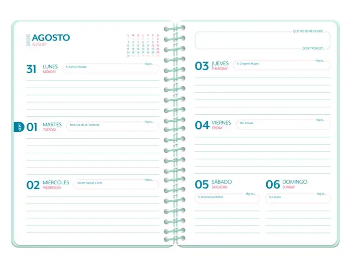 Liderpapel Agenda Escolar Petite 2026-2027 Semana Vista A5 - Espiral con Tapa de Polipropileno, Interior Bilingüe, Papel FSC 80g, Color Verde