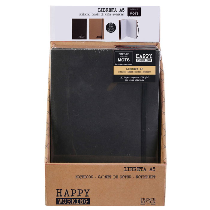 Dites-le avec des Mots Libreta Dina5 Happy Working con Goma Elástica, 120 Hojas 70 gr/m2, 15x21 cm