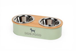 DKD Home Decor Set de Comedero y Bebedero Metal y Bambú Verde y Natural
