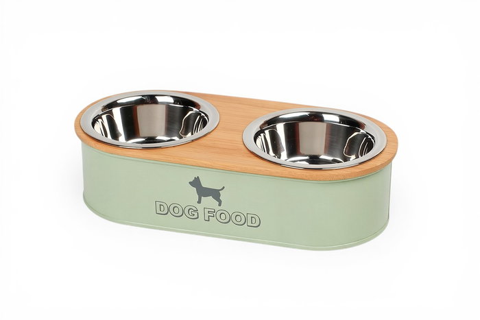 DKD Home Decor Set de Comedero y Bebedero Metal y Bambú Verde y Natural DKD Home Decor Set de Comedero y Bebedero Metal y Bambú Verde y Natural
