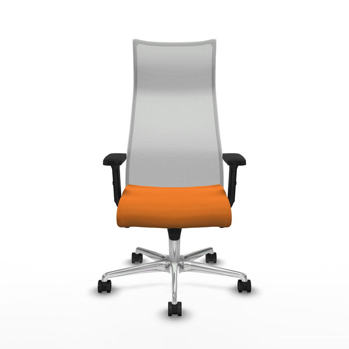 Sillón Albacete con mecanismo Sincro tapizada con Similpiel color Naranja y malla color Blanco. Equipado con Base aluminio, Brazos 2D y Ruedas 65mm nailon Sillón Albacete con mecanismo Sincro tapizada con Similpiel color Naranja y malla color Blanco. Equipado con Base aluminio, Brazos 2D y Ruedas 65mm nailon