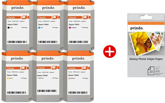 Prindo PRSET2438 MCVP Classic Value Pack Negro, Cian, Magenta, Amarillo y Tonos Claros Prindo PRSET2438 MCVP Classic Value Pack Negro, Cian, Magenta, Amarillo y Tonos Claros