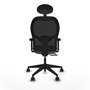 Silla de oficina Alocén con mecanismo Sincro/Traslack tapizada con Tela color Verde esmeralda y malla color Negro. Equipada con lumbar 1D, Brazos 2D, Cabecero Fijo y Ruedas 65mm nailon