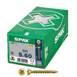 Spax 1081020500605 Tornillo universal cabeza plana Yellox 5x60mm rosca completa ranura en cruz Z2 4Cut caja 500 unid.