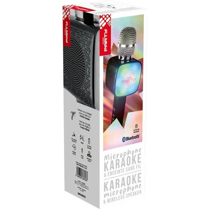 Bigben Party Micrófono Bluetooth todo en uno con efectos de luz y sonido - Negro