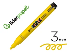 Liderpapel Rotulador Acrylic Base Agua Todo Tipo de Superficie Punta Redonda 3 mm Amarillo