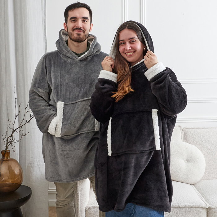 Home Deco Factory Sudadera Capucha Sherpa Poliéster Colección Sweat Plaid