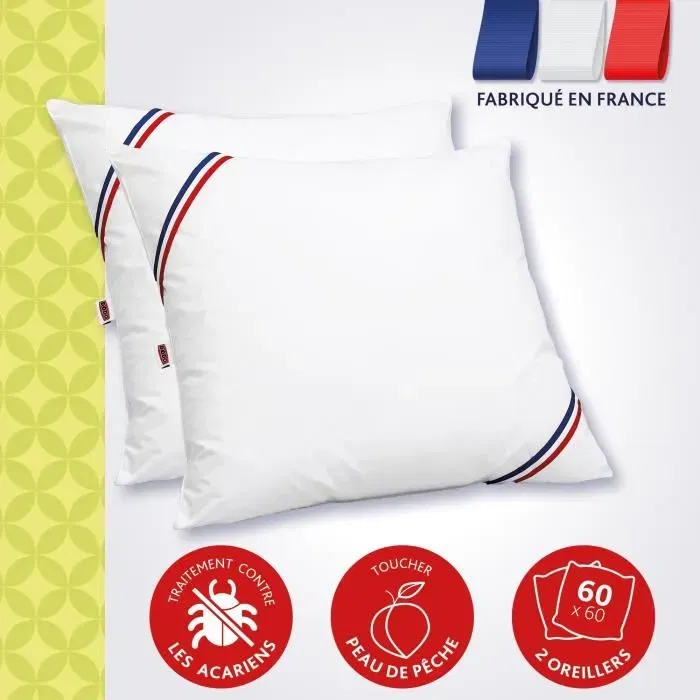 DODO Belle Nuit Set de 2 almohadas antiácaros 60x60 cm blanco DODO Belle Nuit Set de 2 almohadas antiácaros 60x60 cm blanco