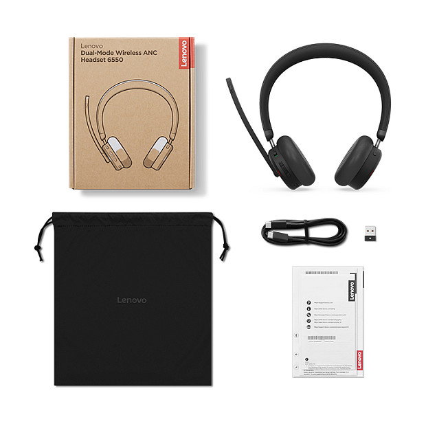 Lenovo ANC Headset 6550 Dual-Mode Wireless Auriculares Diadema con Cancelación Activa de Ruido (ANC) y Certificación Microsoft Teams para Oficina/Call Center, USB-C, Negro