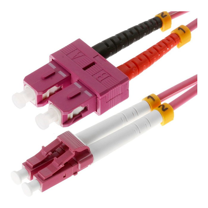 Helos Cable de parcheo de fibra óptica OM4 Duplex LC/SC 1m Violeta Helos Cable de parcheo de fibra óptica OM4 Duplex LC/SC 1m Violeta
