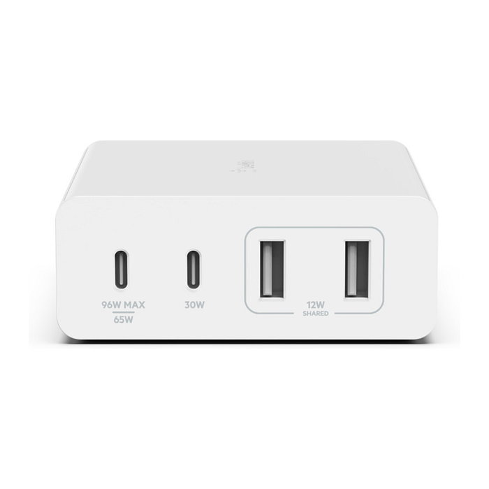 Belkin WCH010VFWH Cargador USB GaN 108W 4 Puertos, 2x USB-C PD 3.0, 2x USB-A, para Portátil, Smartphone, Tableta, Cable Corriente Alterna 2m, Color Blanco Belkin WCH010VFWH Cargador USB GaN 108W 4 Puertos, 2x USB-C PD 3.0, 2x USB-A, para Portátil, Smartphone, Tableta, Cable Corriente Alterna 2m, Color Blanco