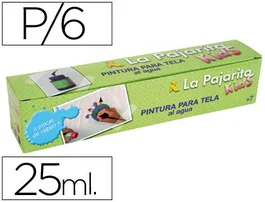 La pajarita Pintura para tela Kids 25 ml Caja de 6 unidades Colores Surtidos + Pincel