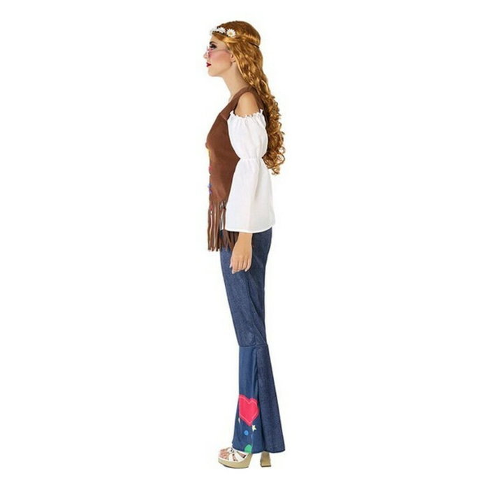 Disfraz Hippie Mujer Adulto M-L Camiseta Pantalón Campana Años 60 Flower Power