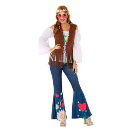 Disfraz Hippie Mujer Adulto M-L Camiseta Pantalón Campana Años 60 Flower Power