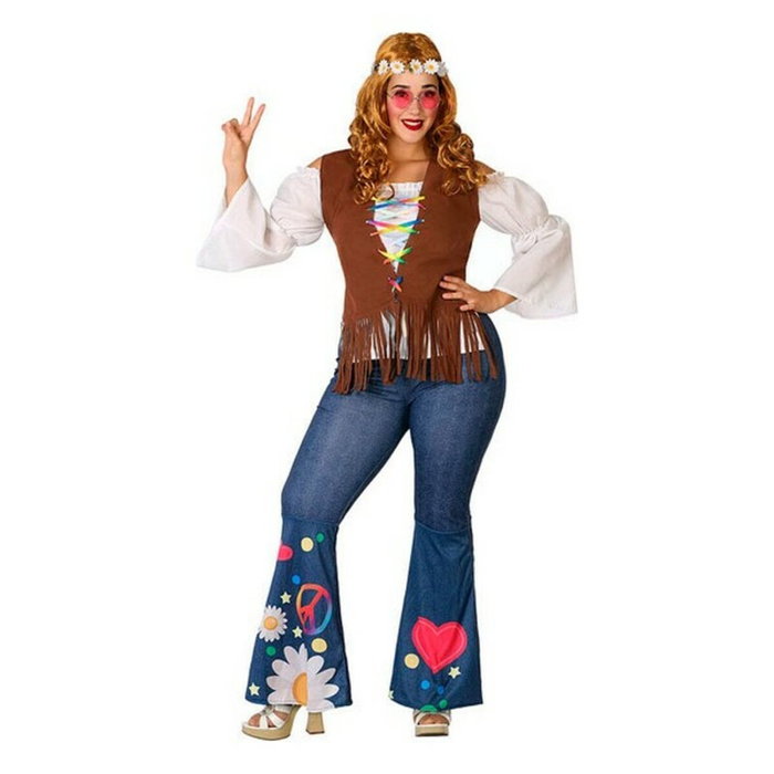 Disfraz Hippie Mujer Adulto M-L Camiseta Pantalón Campana Años 60 Flower Power