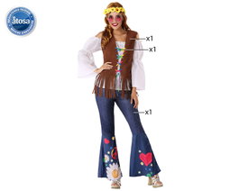 Disfraz Hippie Mujer Adulto M-L Camiseta Pantalón Campana Años 60 Flower Power