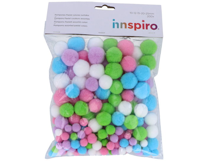 Innspiro Pompones Mix Medidas Colores Pastel Surtidos 200 unidades