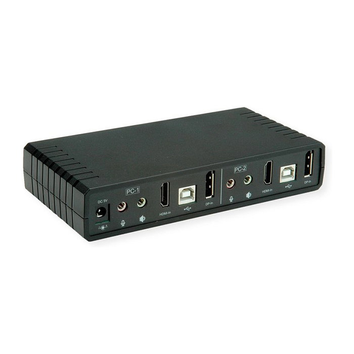 ROLINE KVM-Audio-Switch Dual Head 14.01.3047, 1 Usuario - 2 PC, HDMI/DisplayPort 4K 60Hz, USB Hub, Control de 2 Computadoras