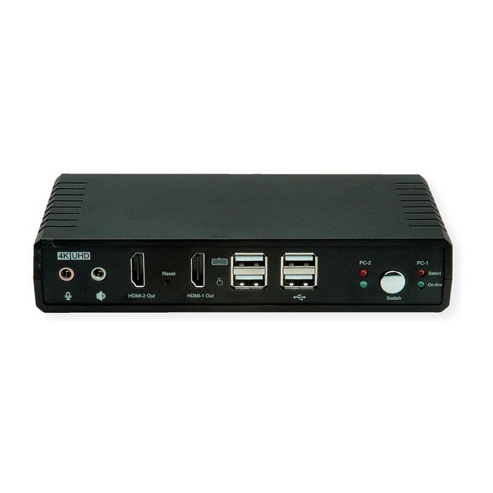 ROLINE KVM-Audio-Switch Dual Head 14.01.3047, 1 Usuario - 2 PC, HDMI/DisplayPort 4K 60Hz, USB Hub, Control de 2 Computadoras