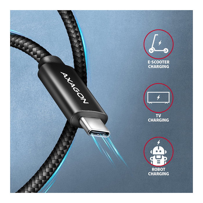 Axagon BUCM2-CM15AB Cable de carga USB-C a USB-C 2.0, 1,5 m, 240 W, Negro Axagon BUCM2-CM15AB Cable de carga USB-C a USB-C 2.0, 1,5 m, 240 W, Negro