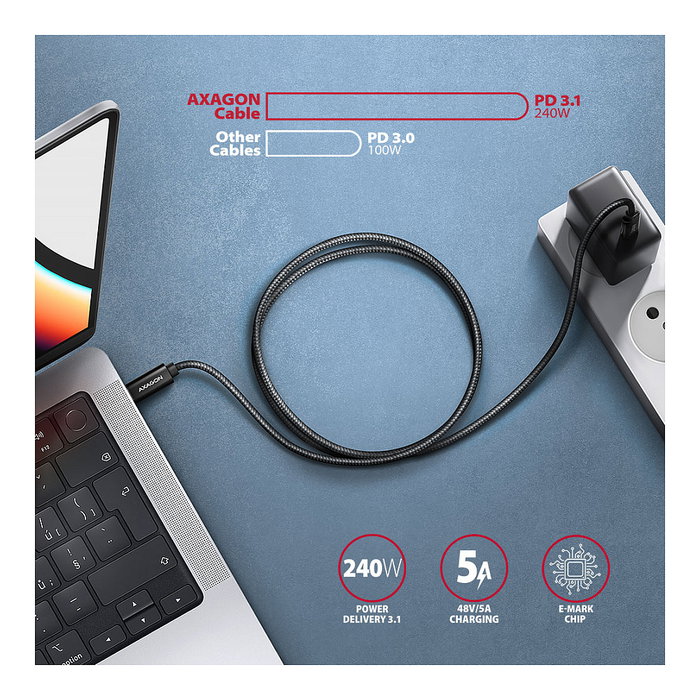 Axagon BUCM2-CM15AB Cable de carga USB-C a USB-C 2.0, 1,5 m, 240 W, Negro Axagon BUCM2-CM15AB Cable de carga USB-C a USB-C 2.0, 1,5 m, 240 W, Negro